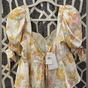 Rose Garden Cottagecore Floral Cropped/Smocked Peplum Top